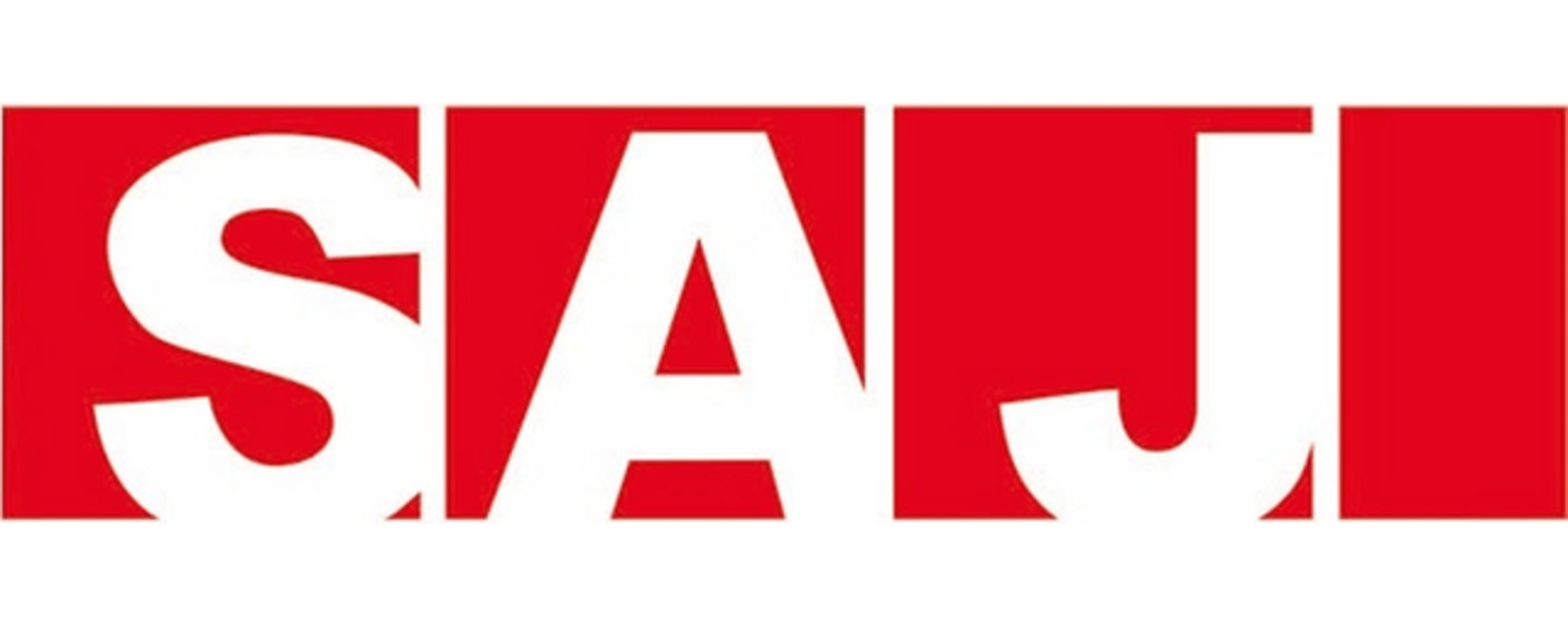 Das Wort „SAJ“ in weißen Großbuchstaben auf rotem Hintergrund.
